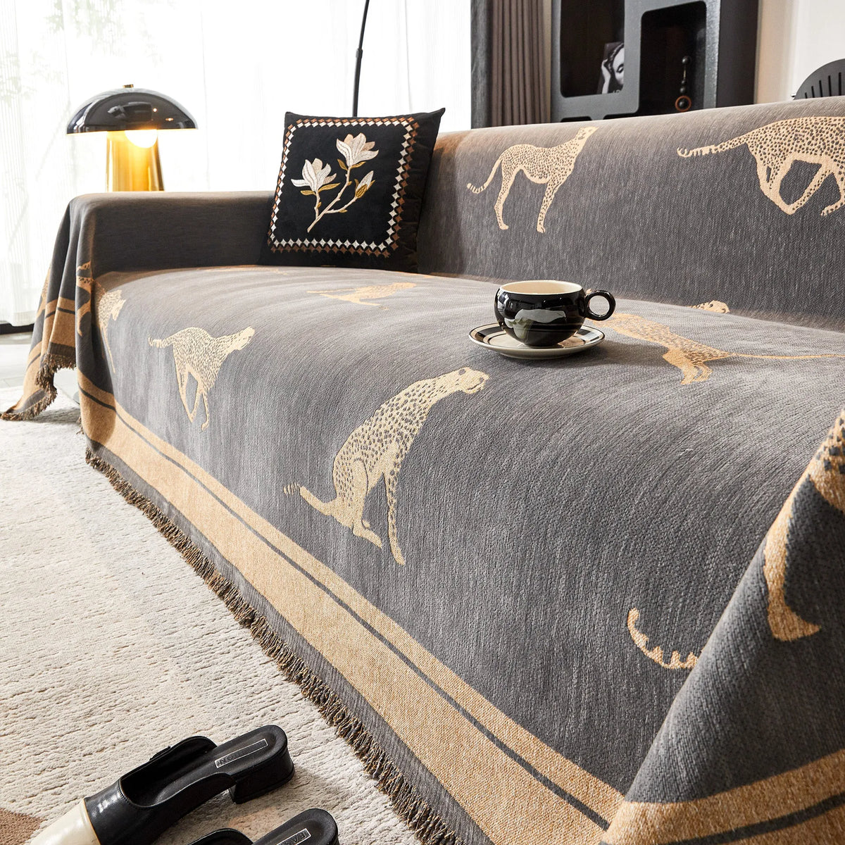 Safari Jacquard Fringe Sofa Cover