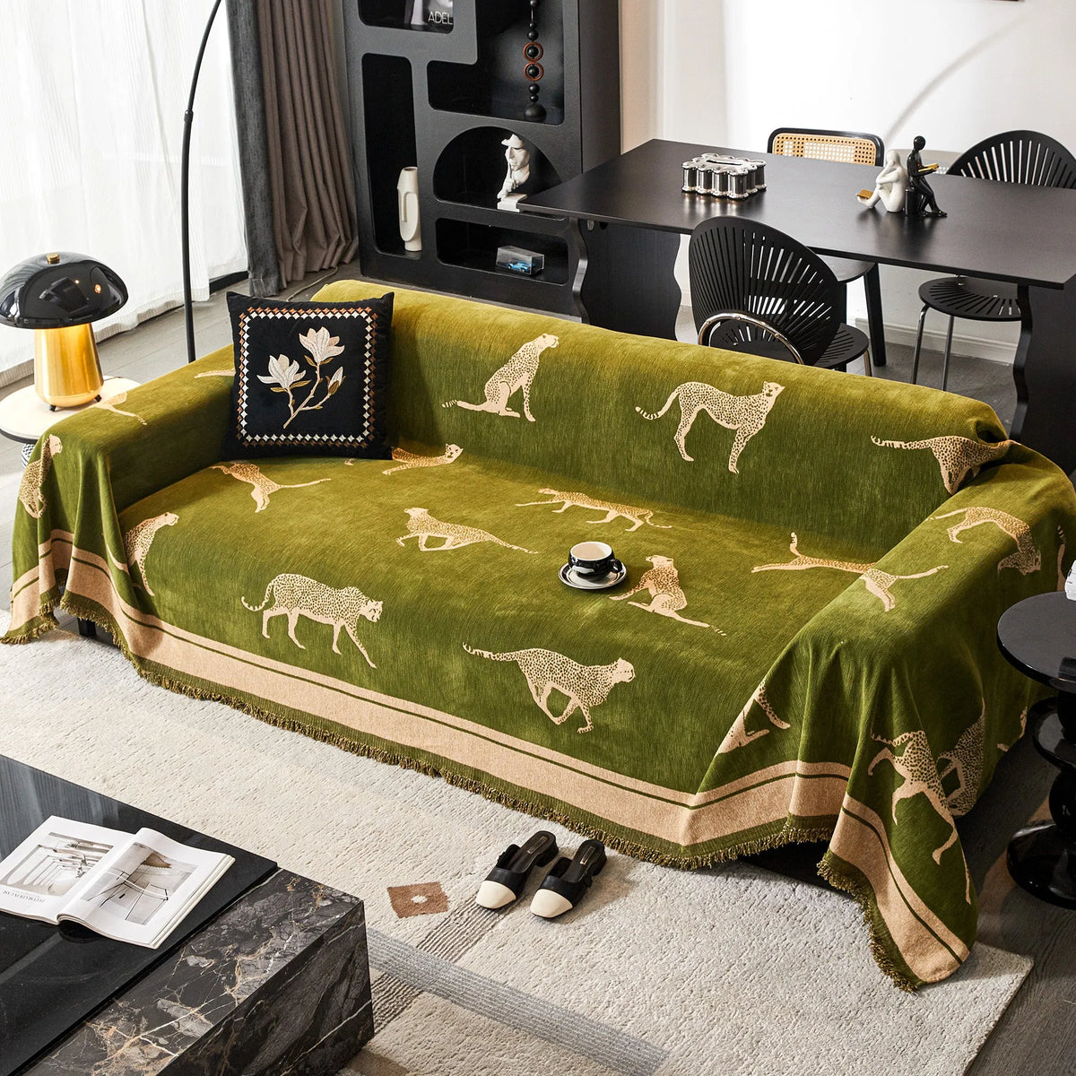Safari Jacquard Fringe Sofa Cover