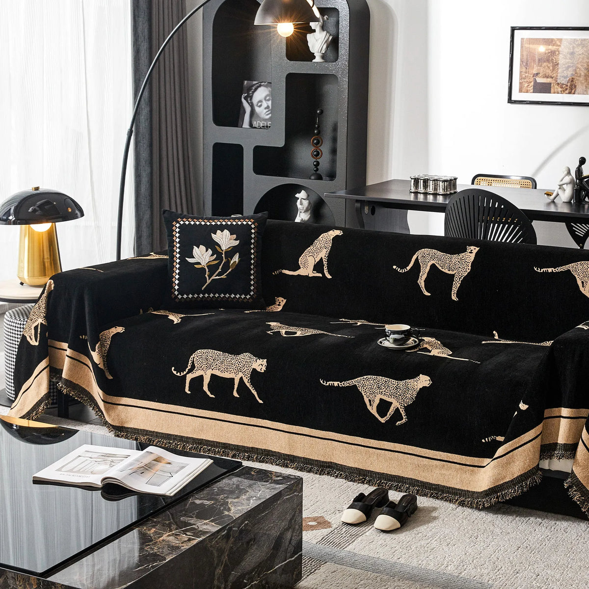 Safari Jacquard Fringe Sofa Cover