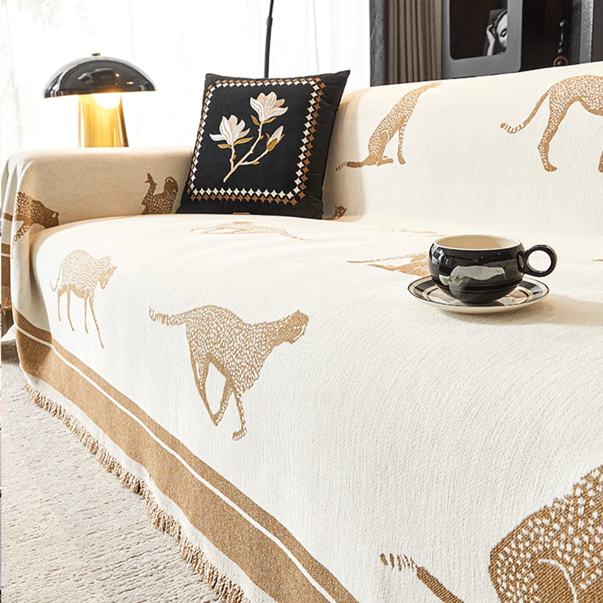 Safari Jacquard Fringe Sofa Cover