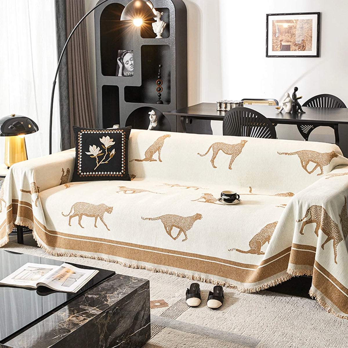 Safari Jacquard Fringe Sofa Cover