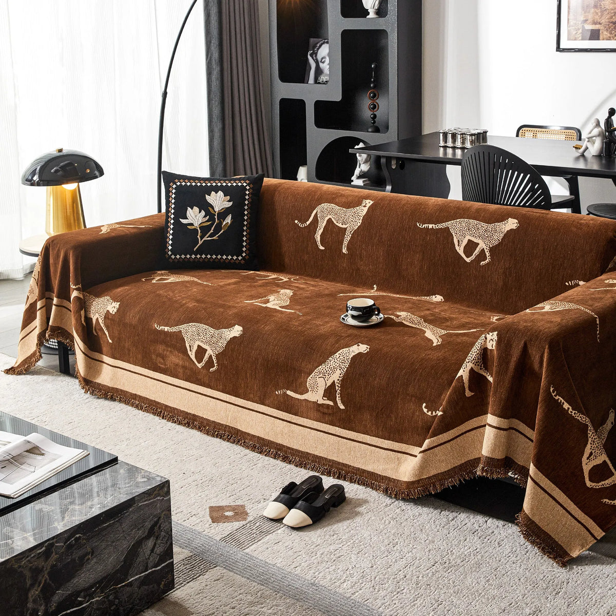 Safari Jacquard Fringe Sofa Cover
