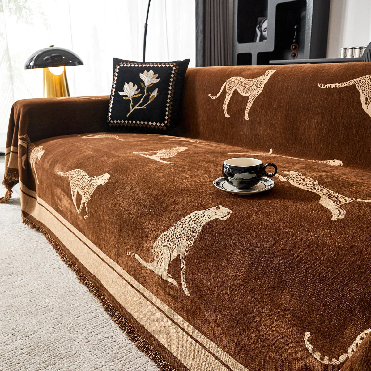 Safari Jacquard Fringe Sofa Cover