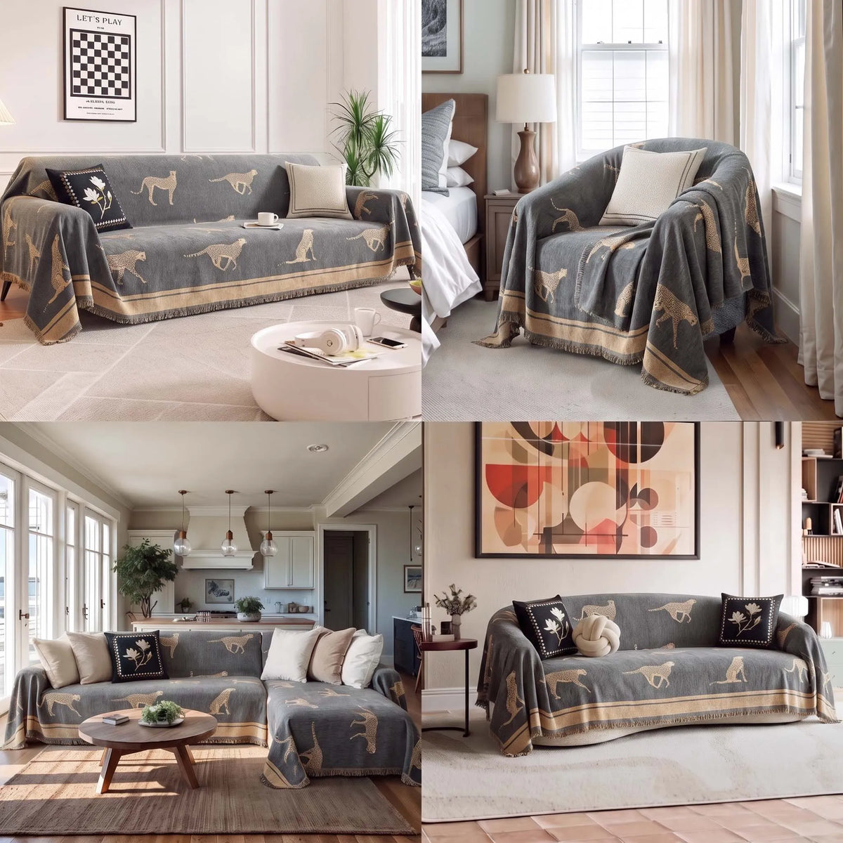 Safari Jacquard Fringe Sofa Cover