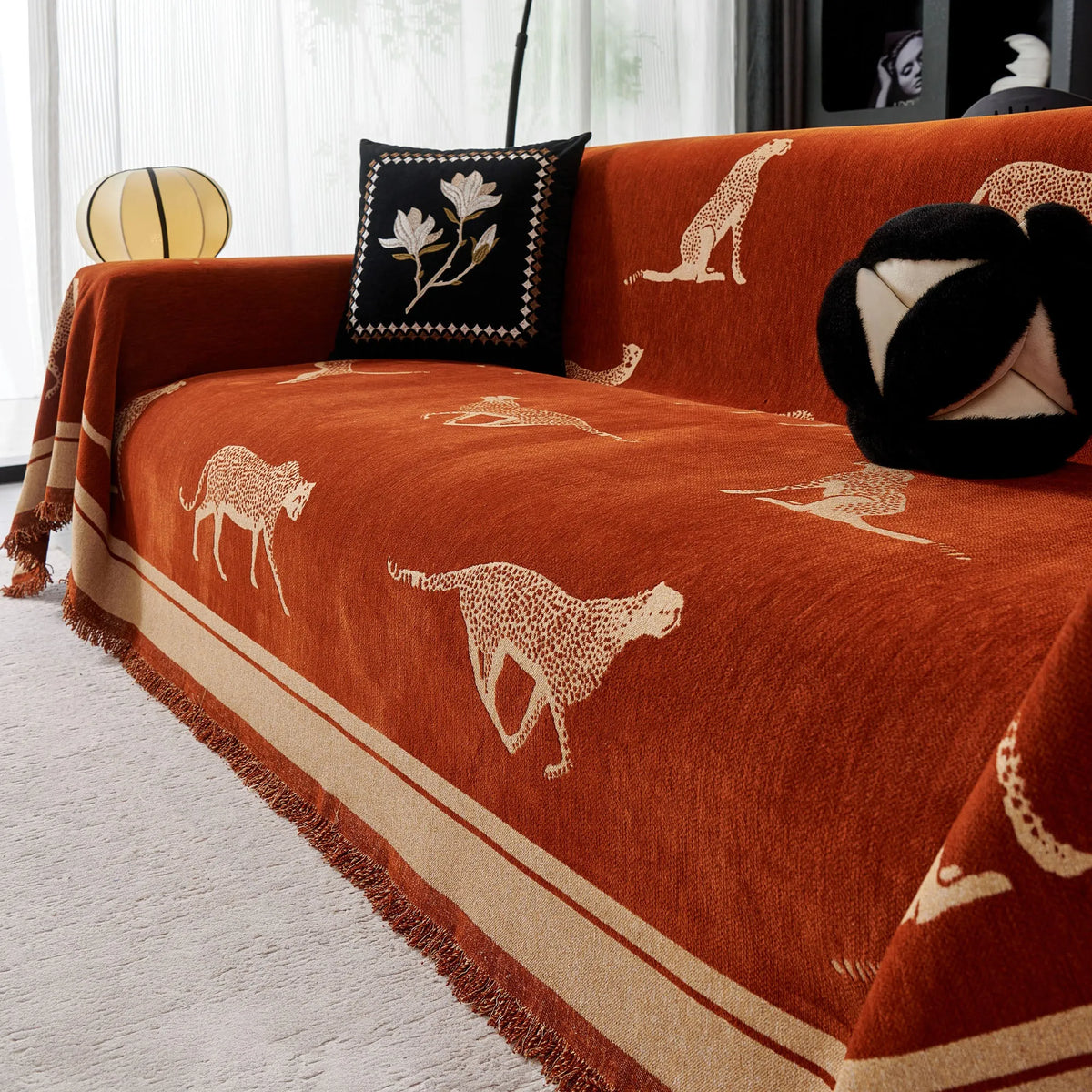 Safari Jacquard Fringe Sofa Cover