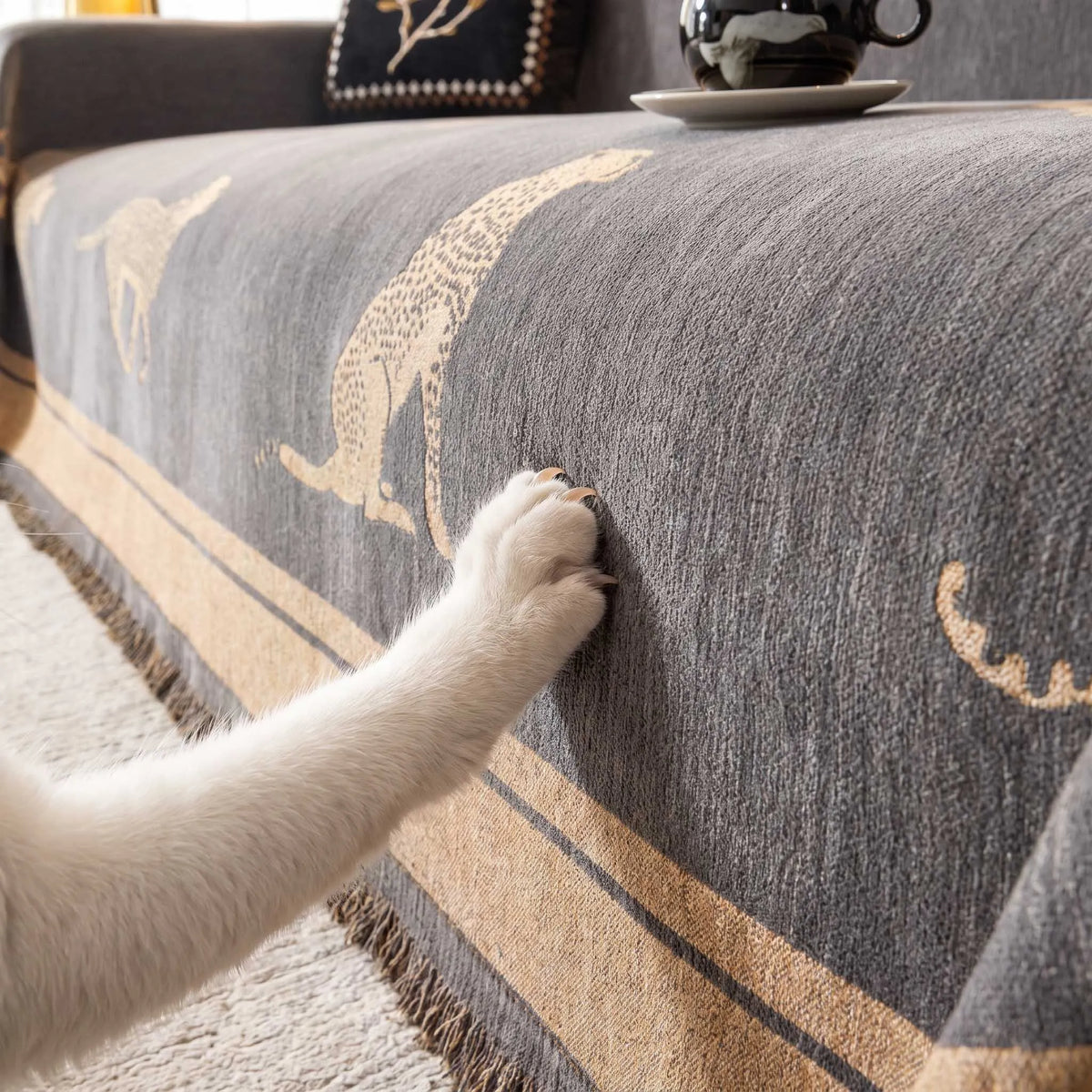 Safari Jacquard Fringe Sofa Cover