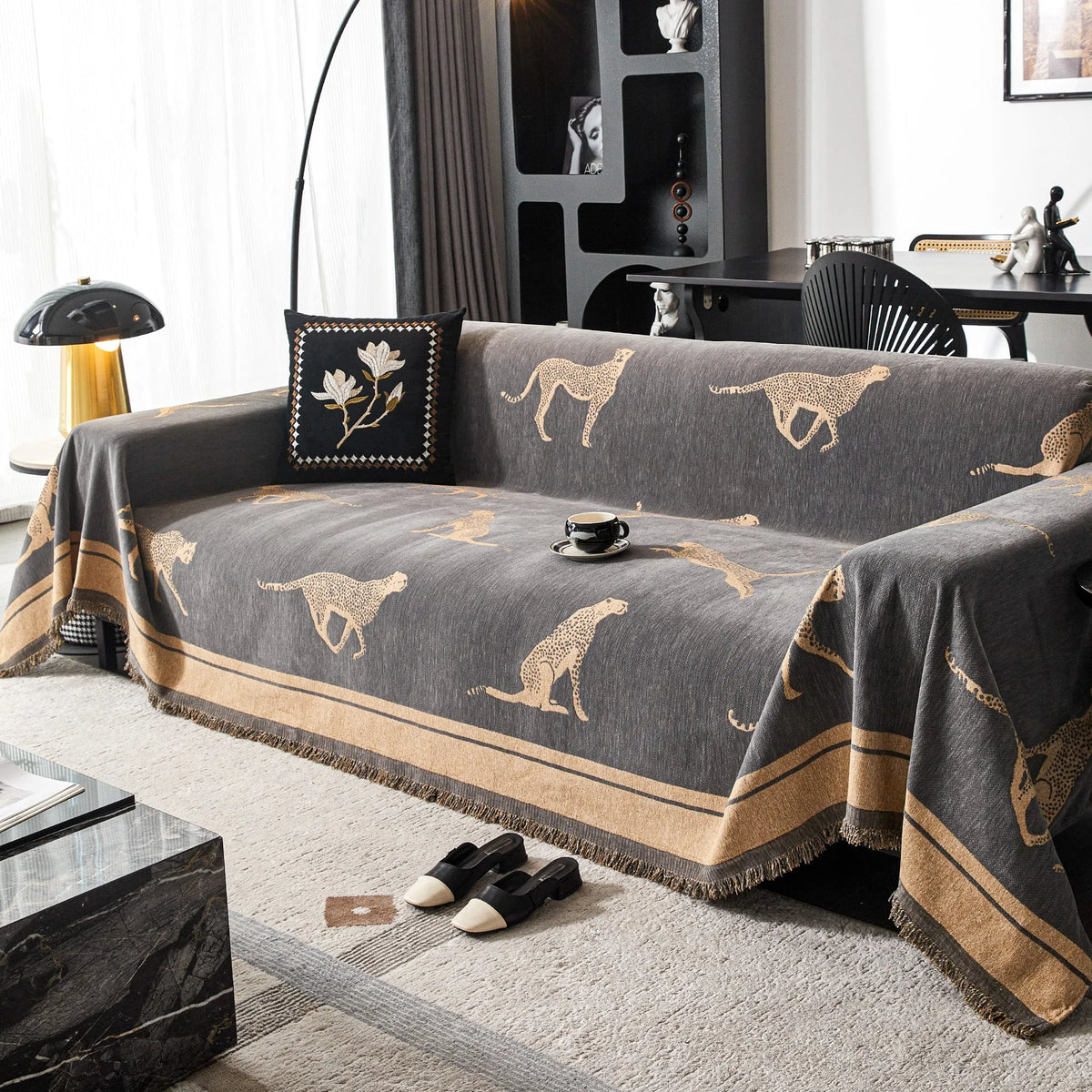 Safari Jacquard Fringe Sofa Cover
