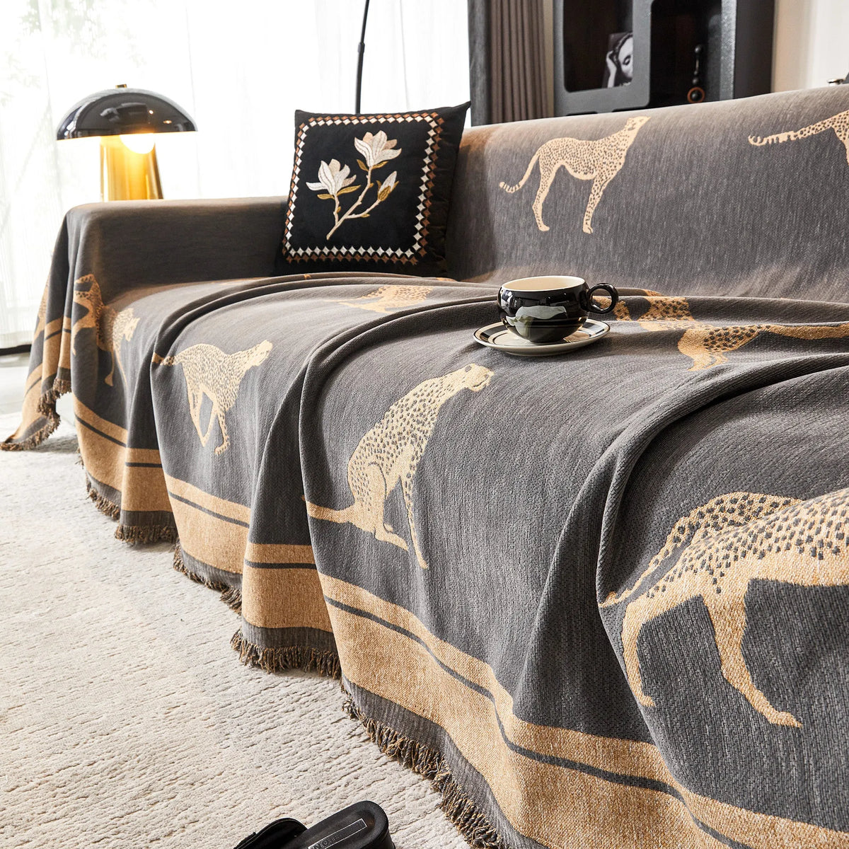 Safari Jacquard Fringe Sofa Cover