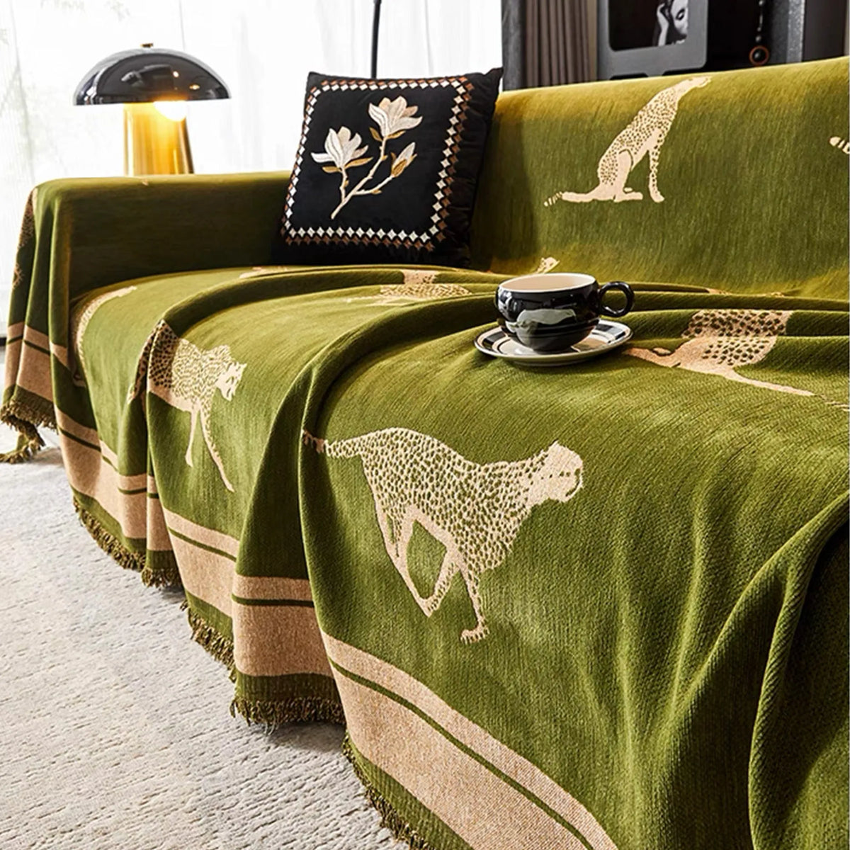 Safari Jacquard Fringe Sofa Cover