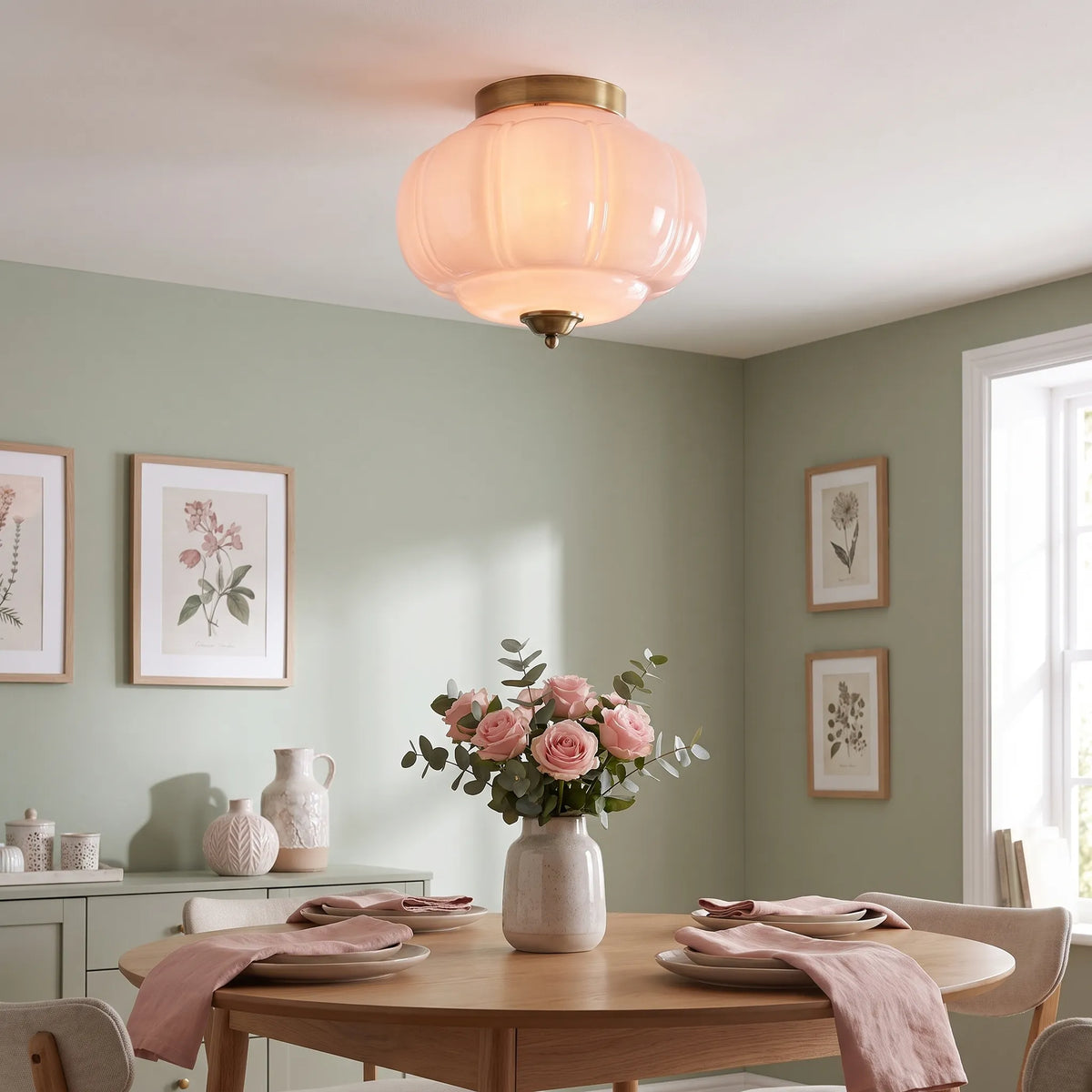 Scalloped Glass Semi-Flush Ceiling Light