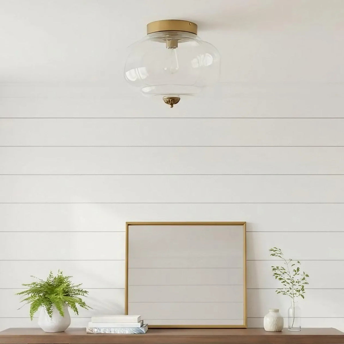 Scalloped Glass Semi-Flush Ceiling Light
