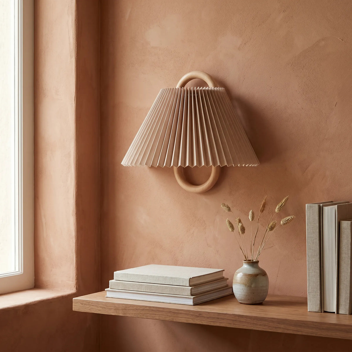 Semi Circle Wood Fabric Wall Light