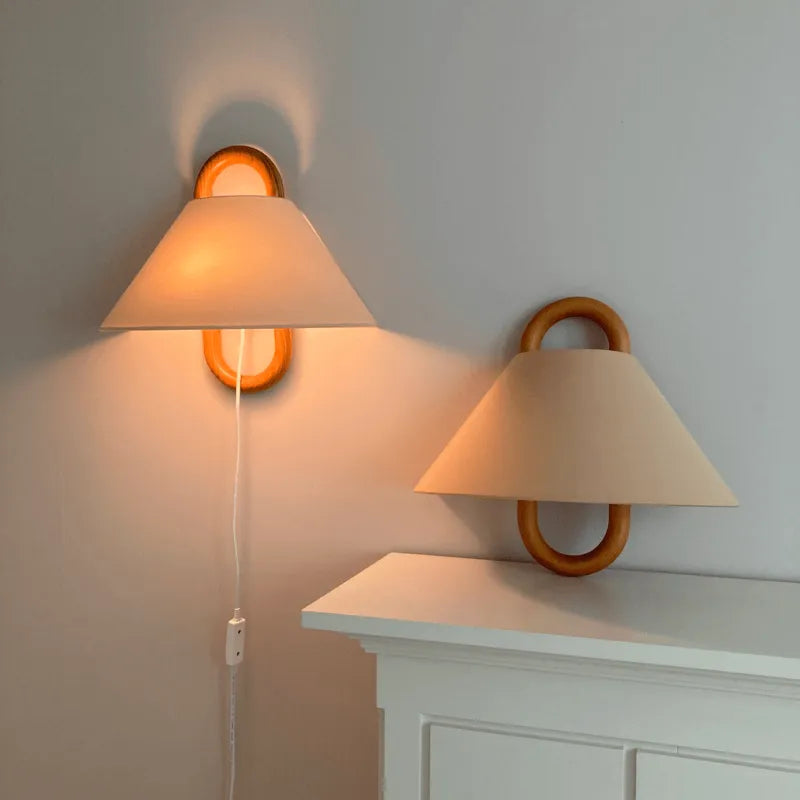 Semi Circle Wood Fabric Wall Light