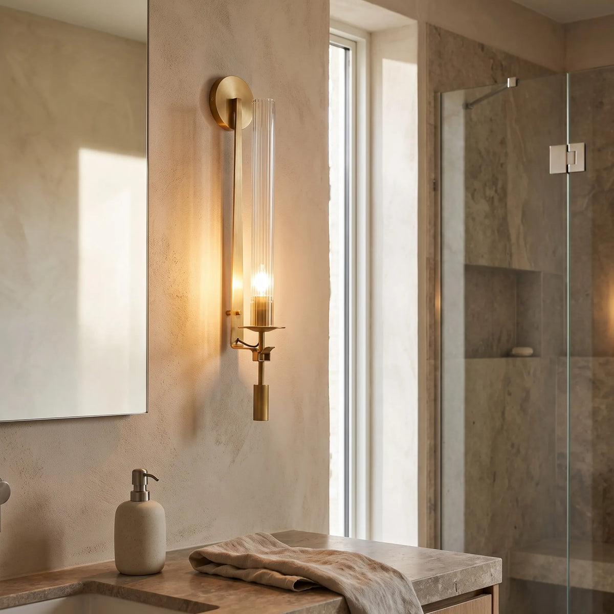 Slim Iron and Glass Wall Lamp