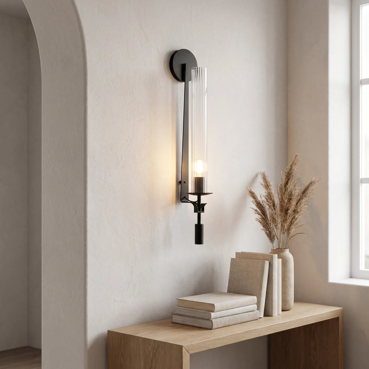 Slim Iron and Glass Wall Lamp