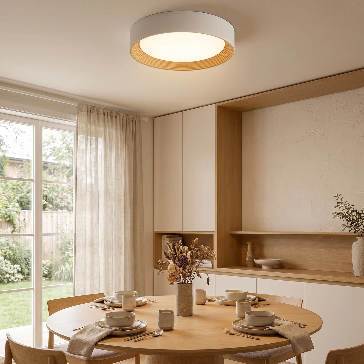 Slim Wood-Edge LED Ceiling Light