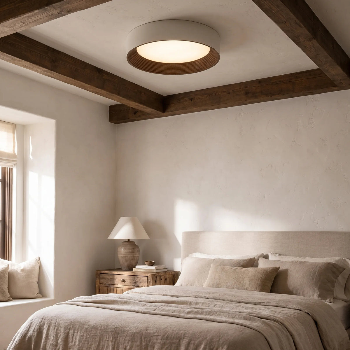 Slim Wood-Edge LED Ceiling Light