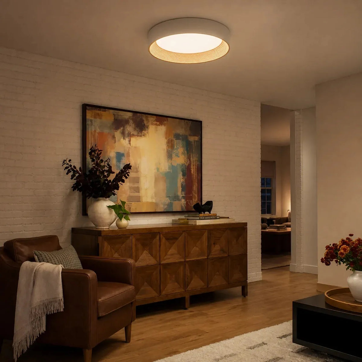 Slim Wood-Edge LED Ceiling Light
