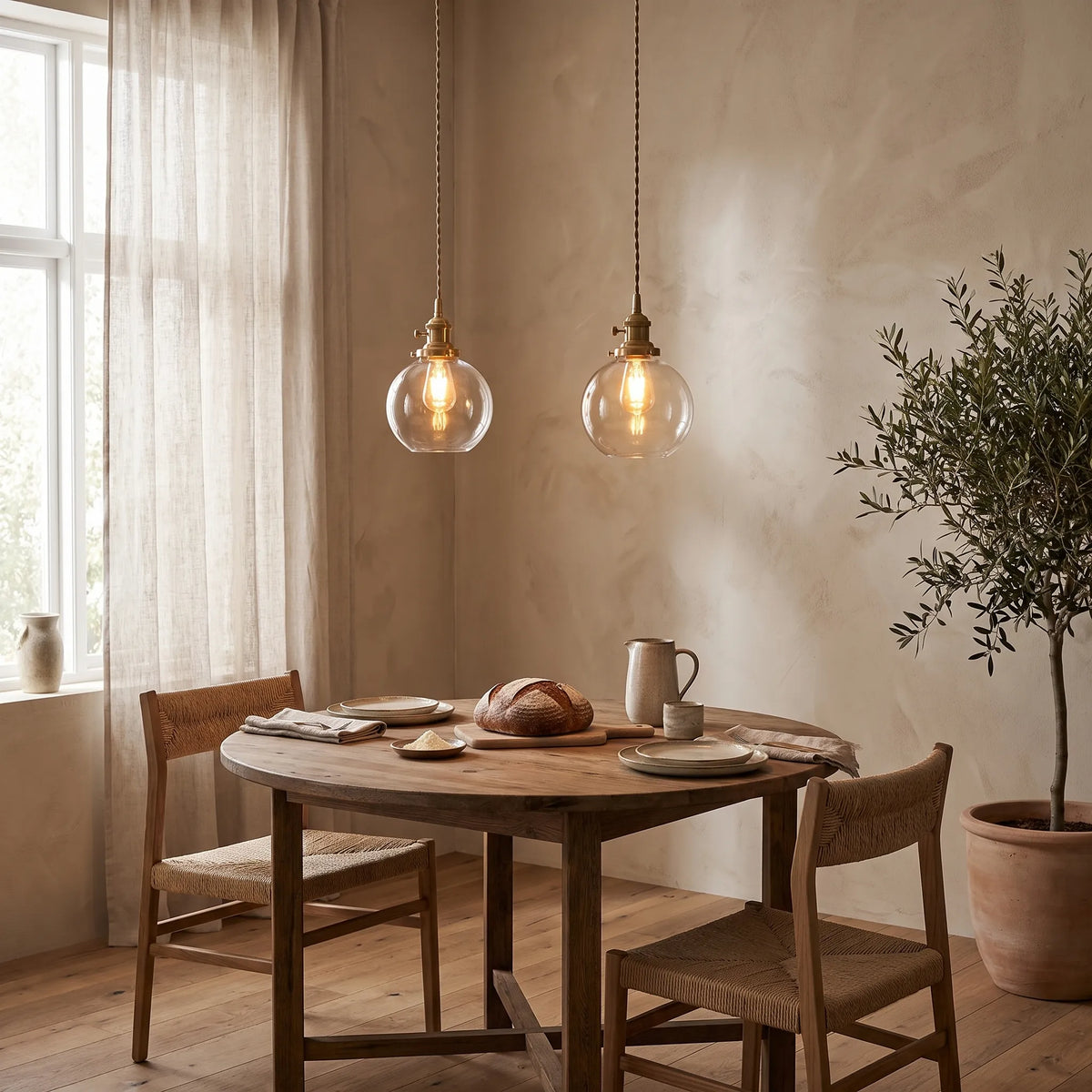 Small Glass Pendant Lamp, Brass
