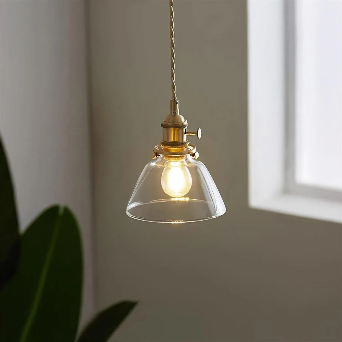 Small Glass Pendant Lamp, Brass