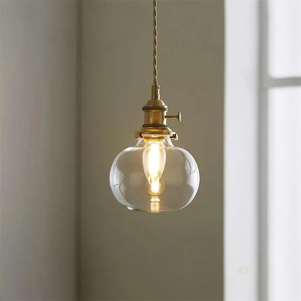 Small Glass Pendant Lamp, Brass