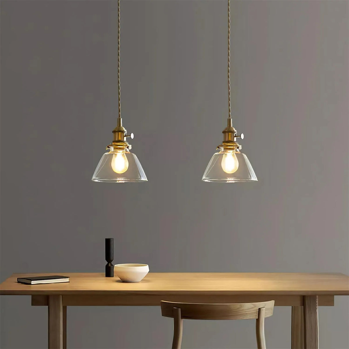 Small Glass Pendant Lamp, Brass