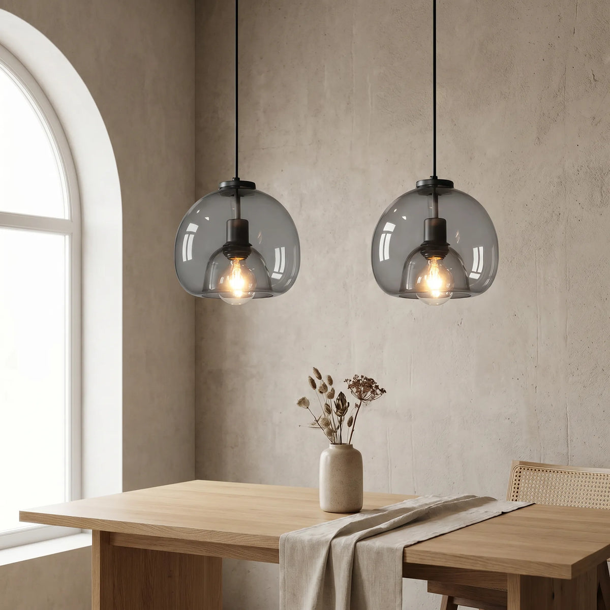 Smoke Grey Glass Dome Pendant