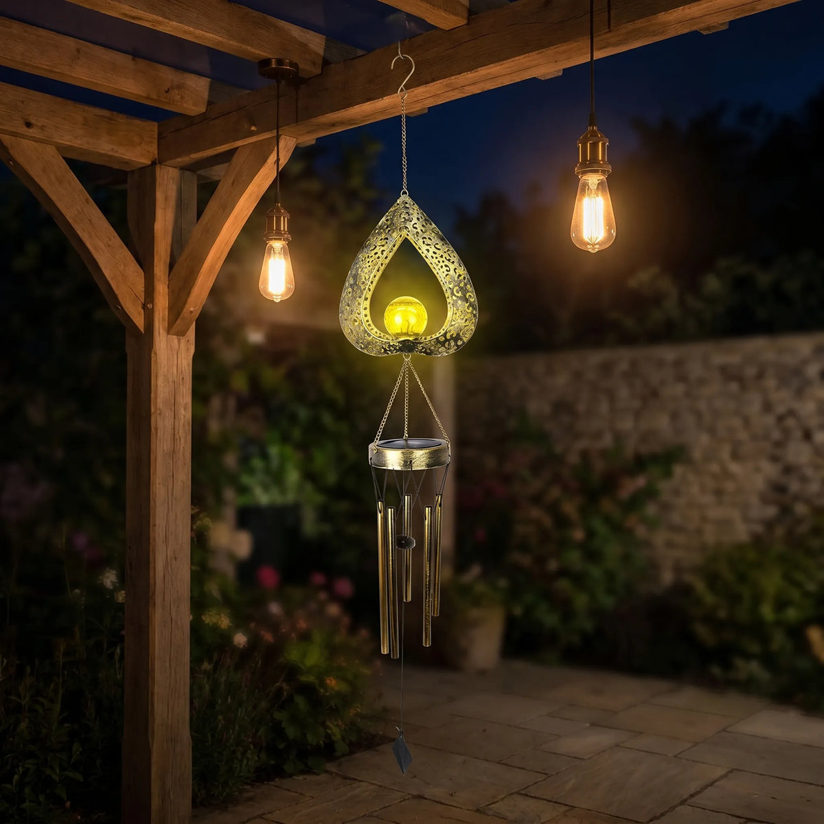 Solar Heart Wind Chime Light