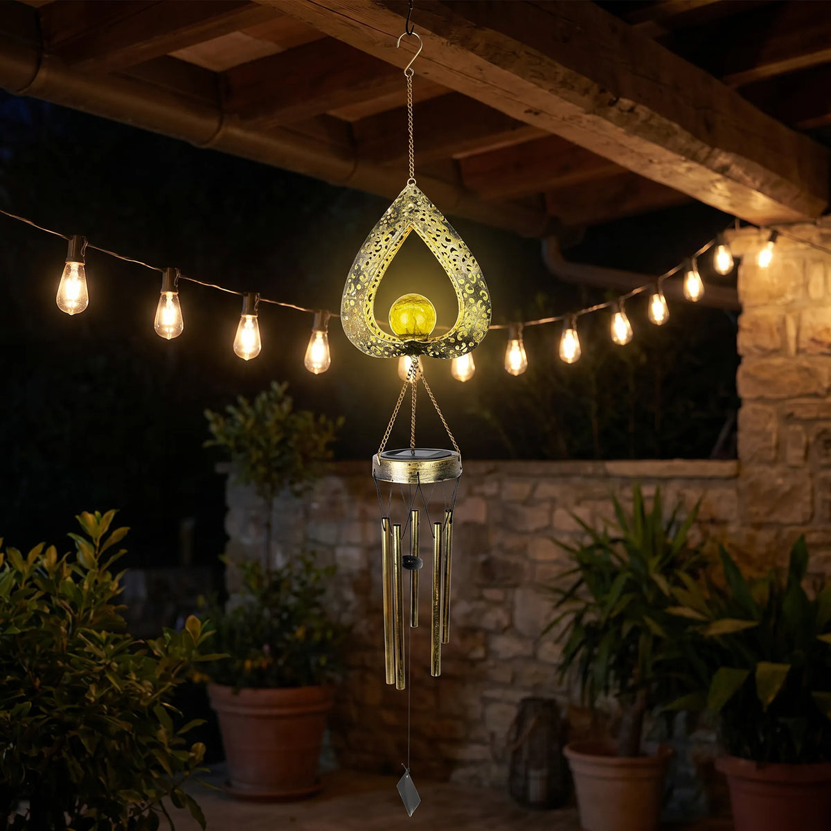 Solar Heart Wind Chime Light