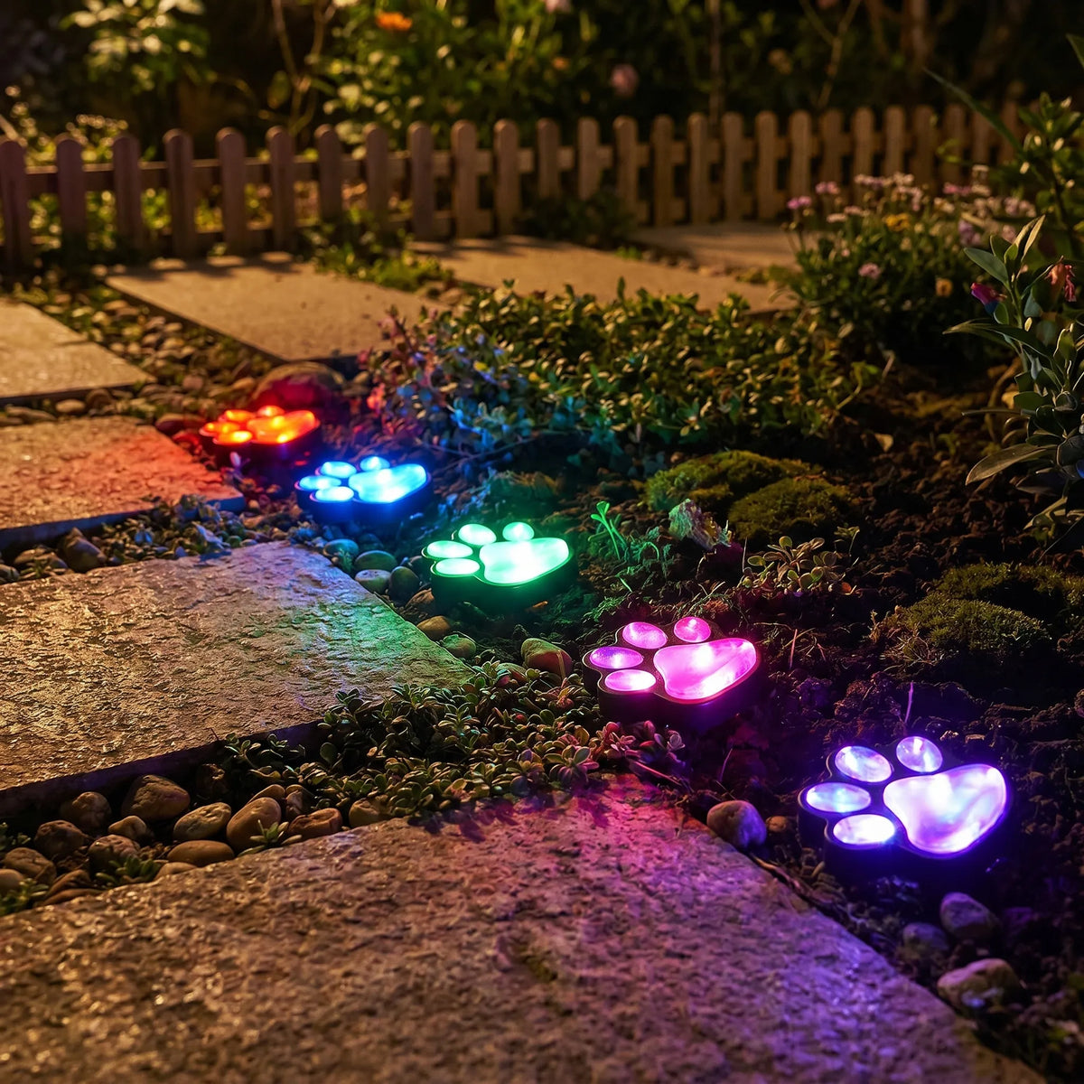 Solar Paw Print Path Lights