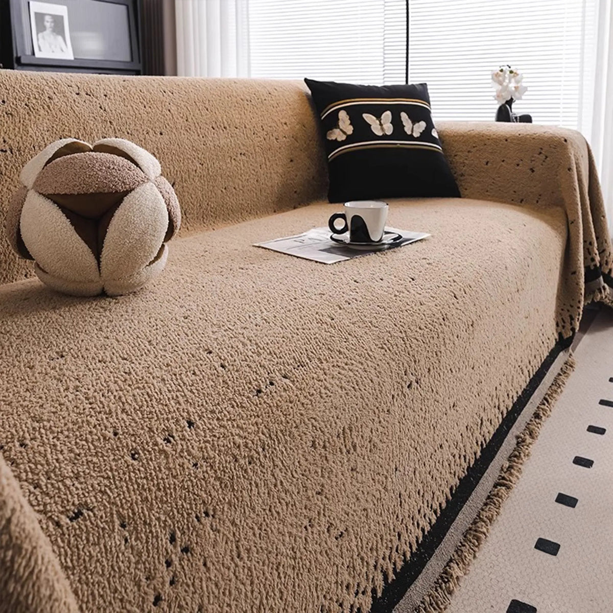 Speckled Fringe Chenille Sofa Cover