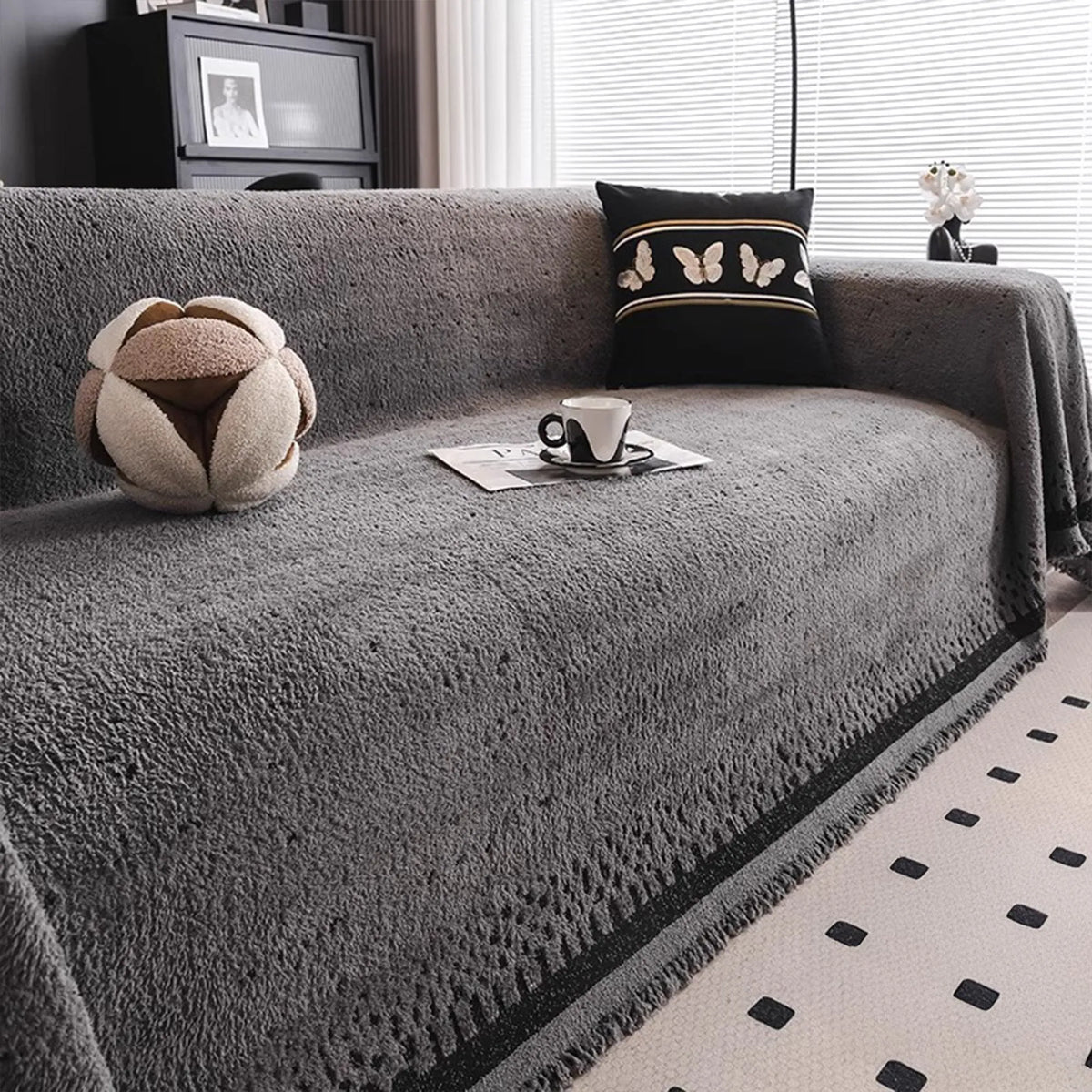 Speckled Fringe Chenille Sofa Cover
