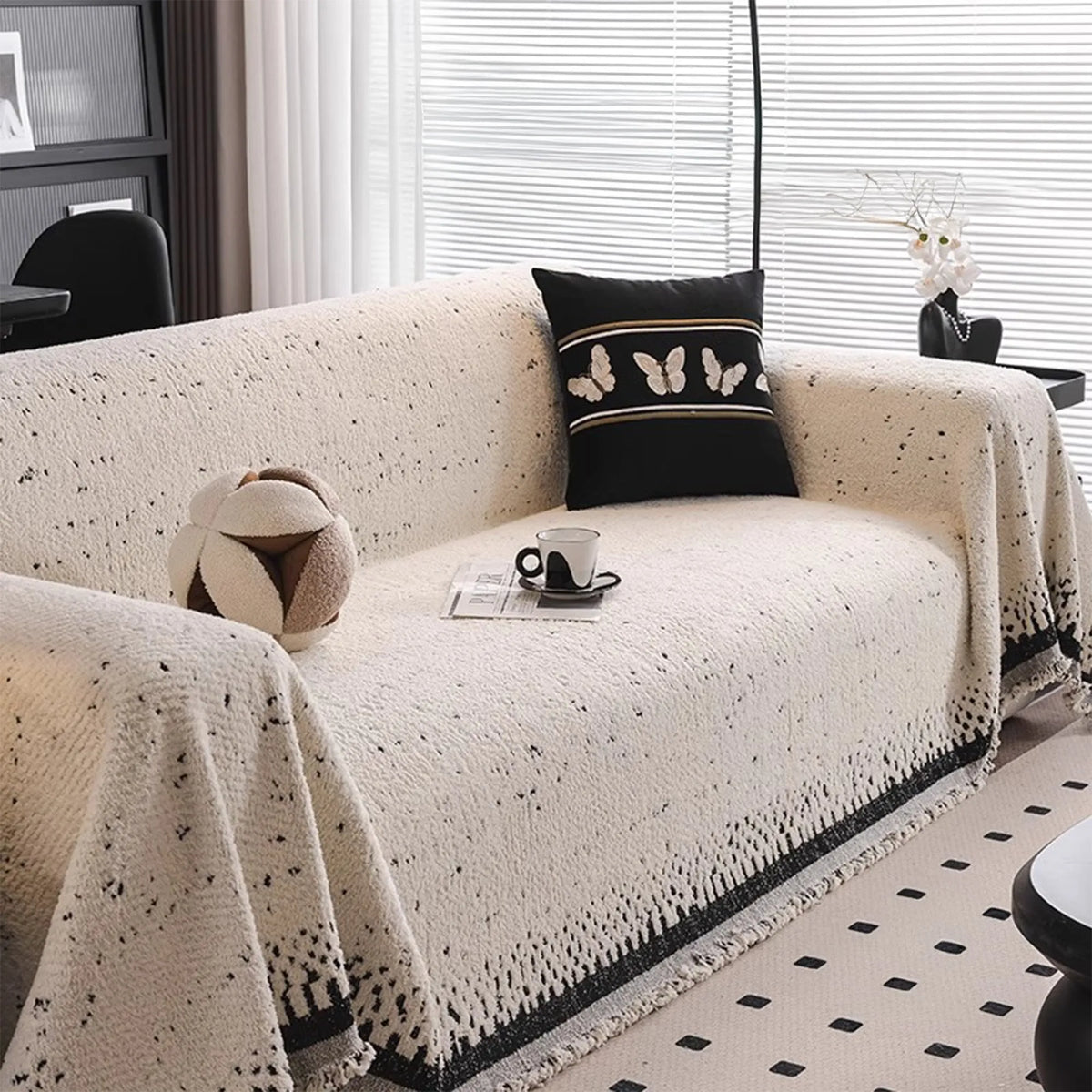 Speckled Fringe Chenille Sofa Cover