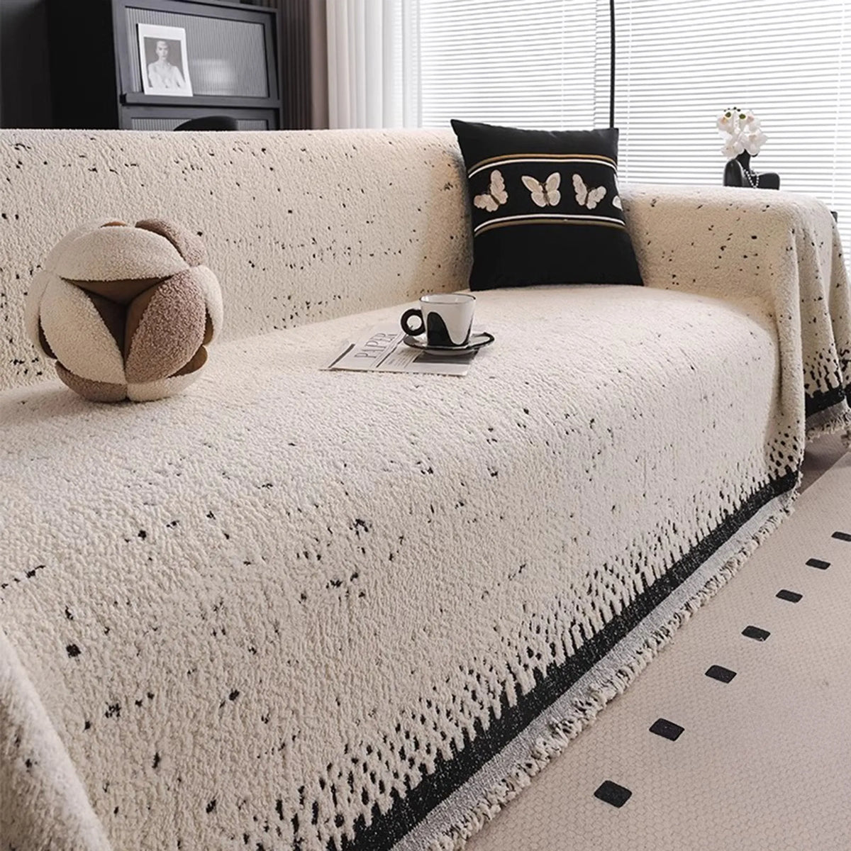 Speckled Fringe Chenille Sofa Cover