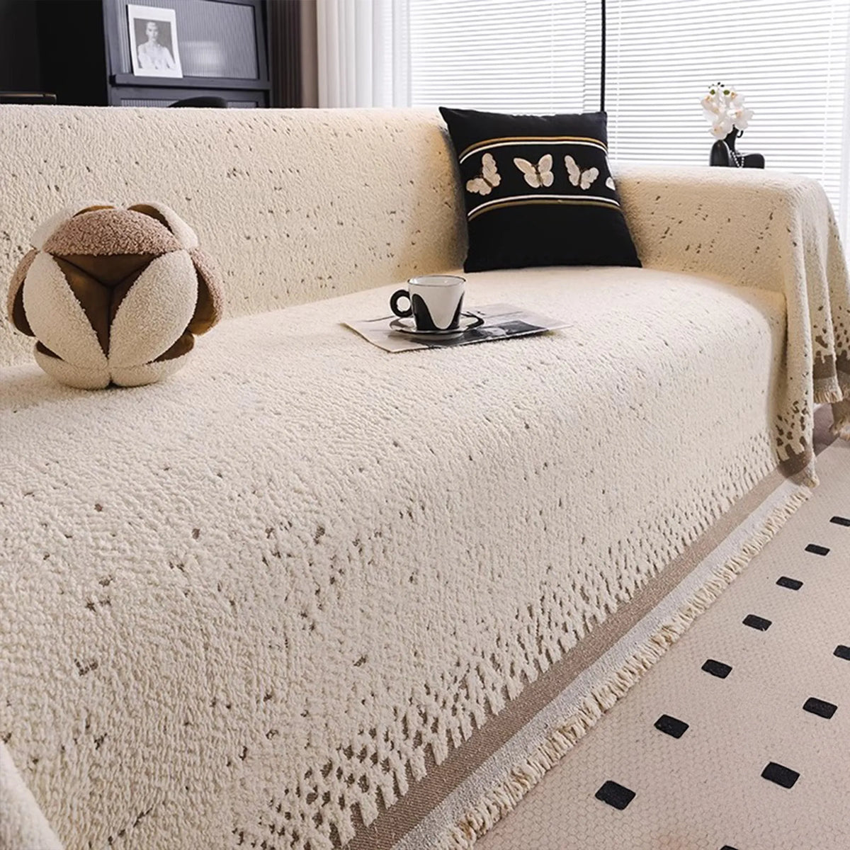 Speckled Fringe Chenille Sofa Cover