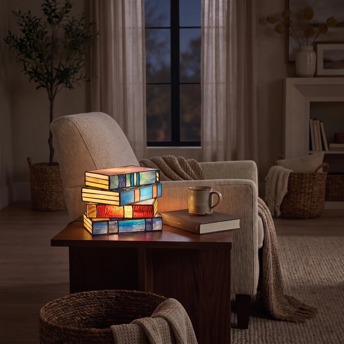 Stained Glass Book Stack Lamp