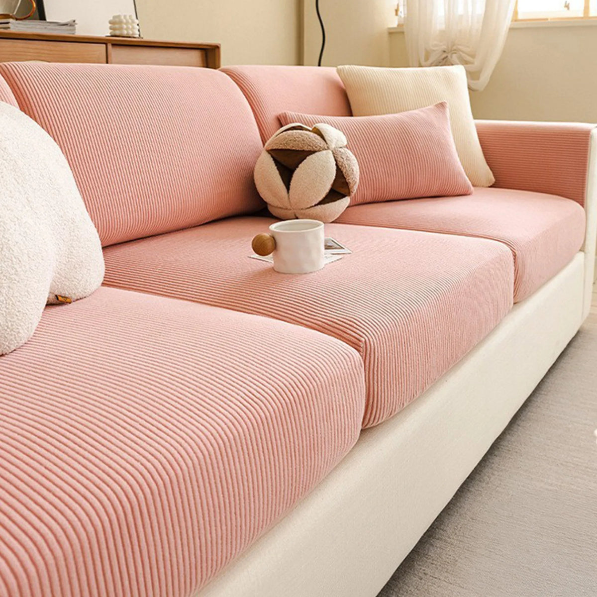 Striped Corduroy Modular Sofa Cover