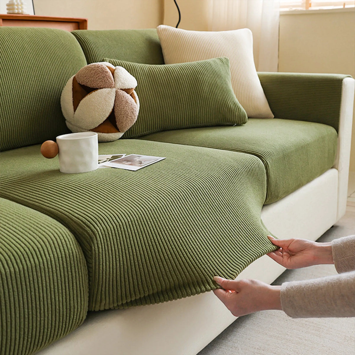 Striped Corduroy Modular Sofa Cover