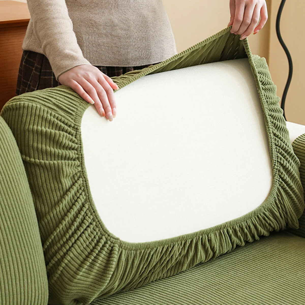 Striped Corduroy Modular Sofa Cover
