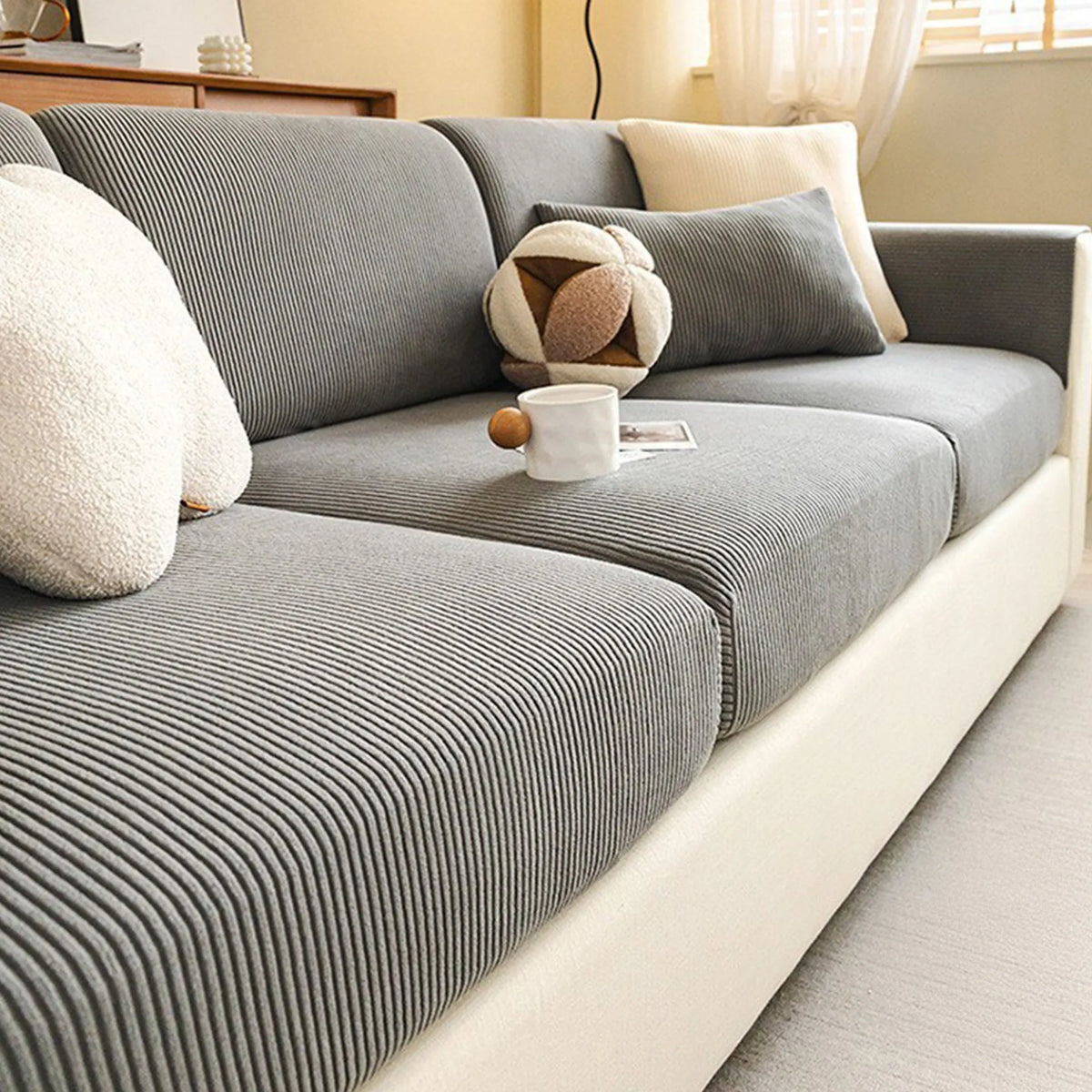 Striped Corduroy Modular Sofa Cover