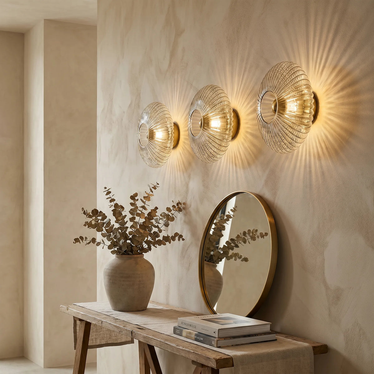 Striped Glass Disc Wall Light