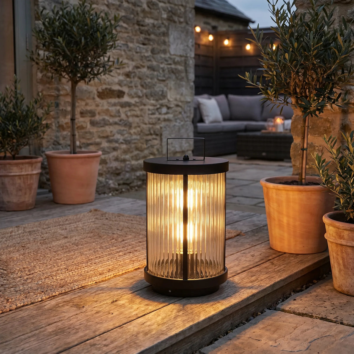 Striped Glass Garden Lantern