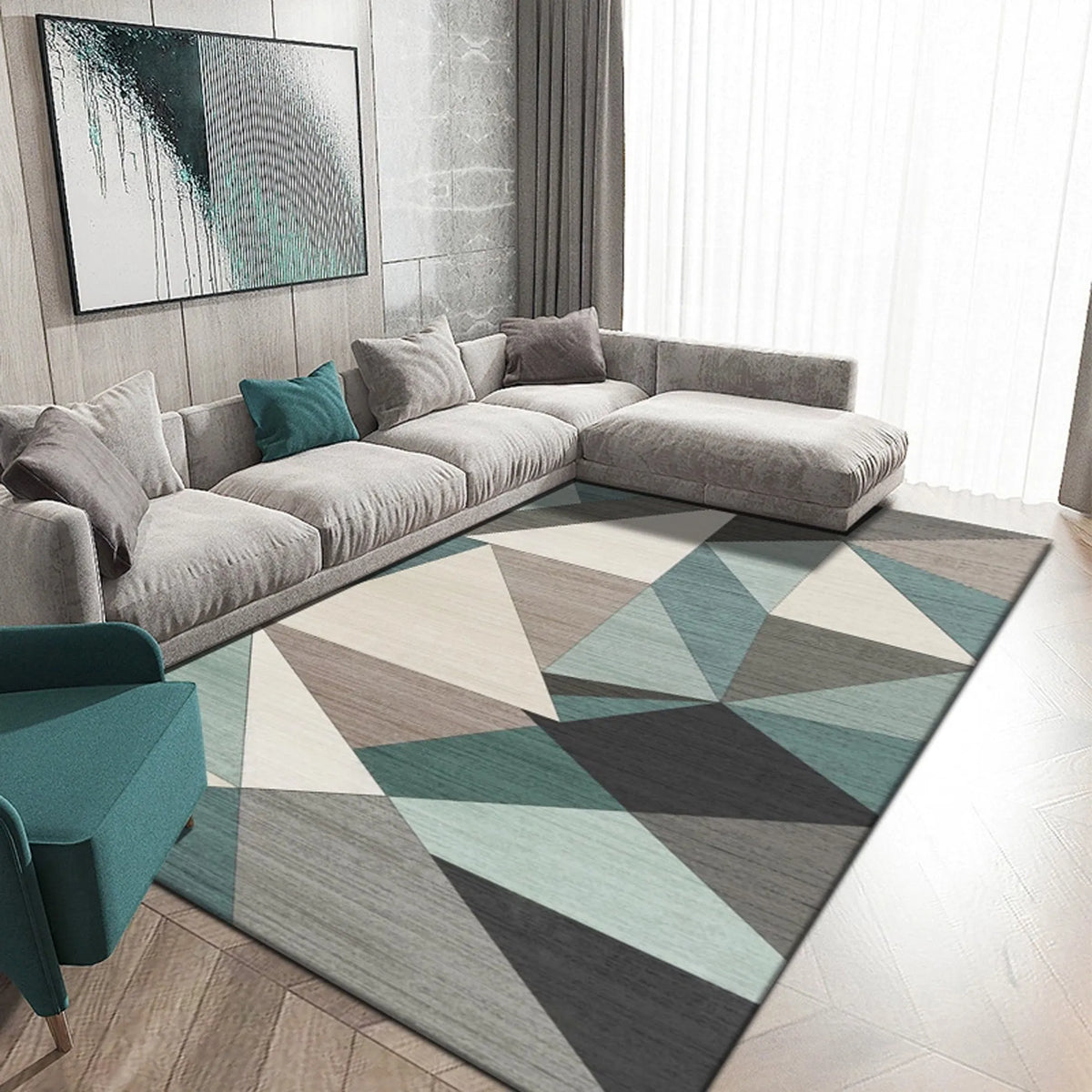 Teal Geometric Modern Rug