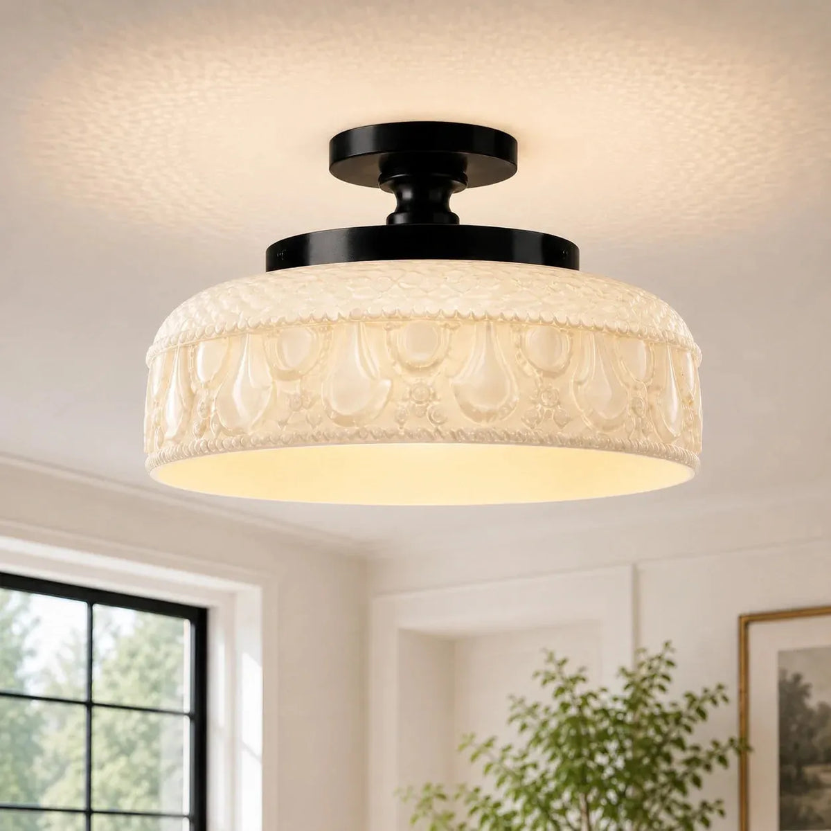 Textured Glass Disc Ceiling Light