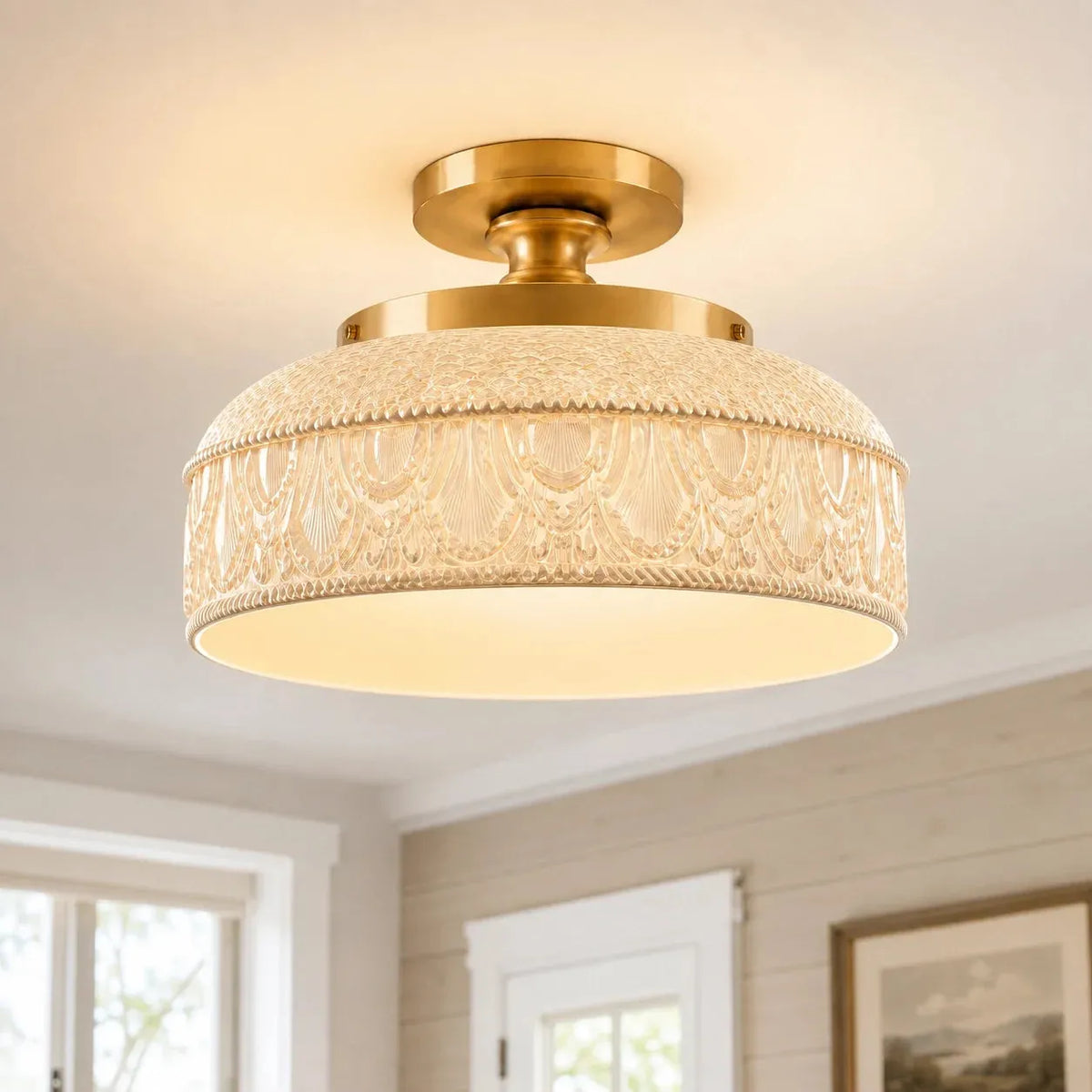 Textured Glass Disc Ceiling Light