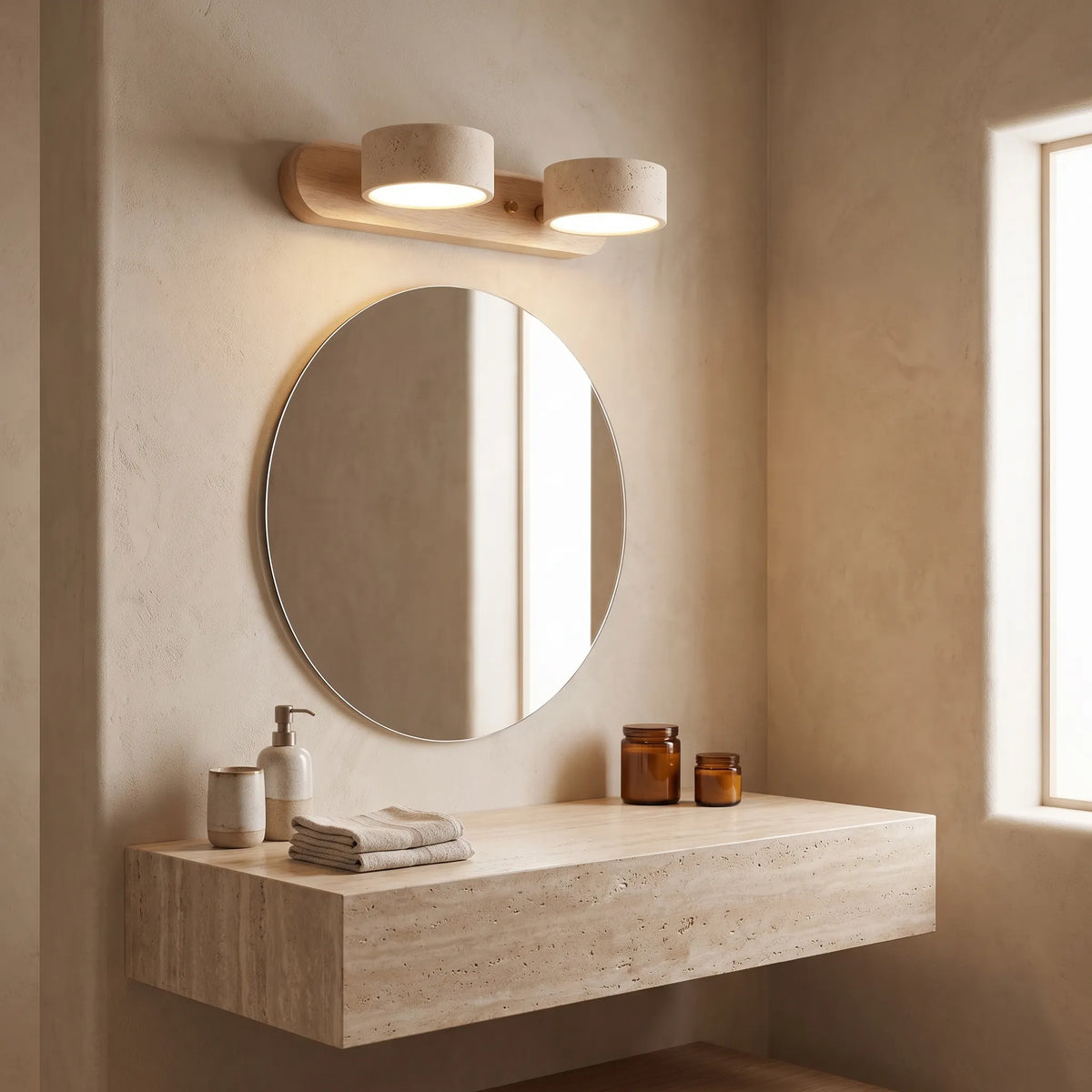 Travertine Disc Multi Light Wall Bar