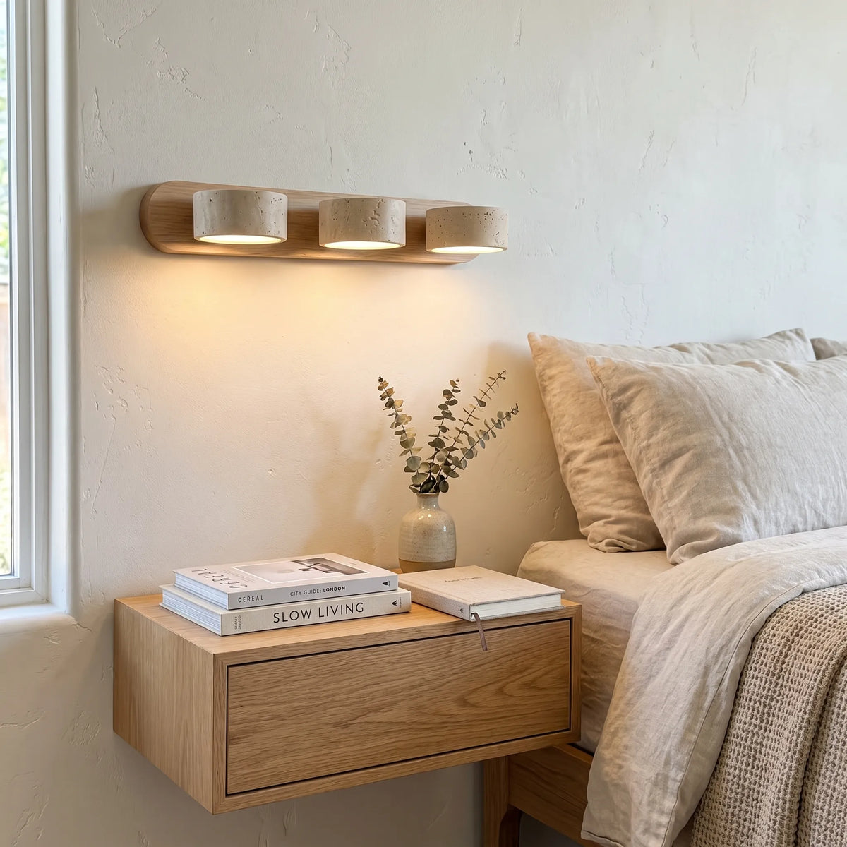 Travertine Disc Multi Light Wall Bar