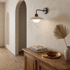 Travertine Shade Gold Arm Wall Light