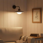Travertine Shade Gold Arm Wall Light