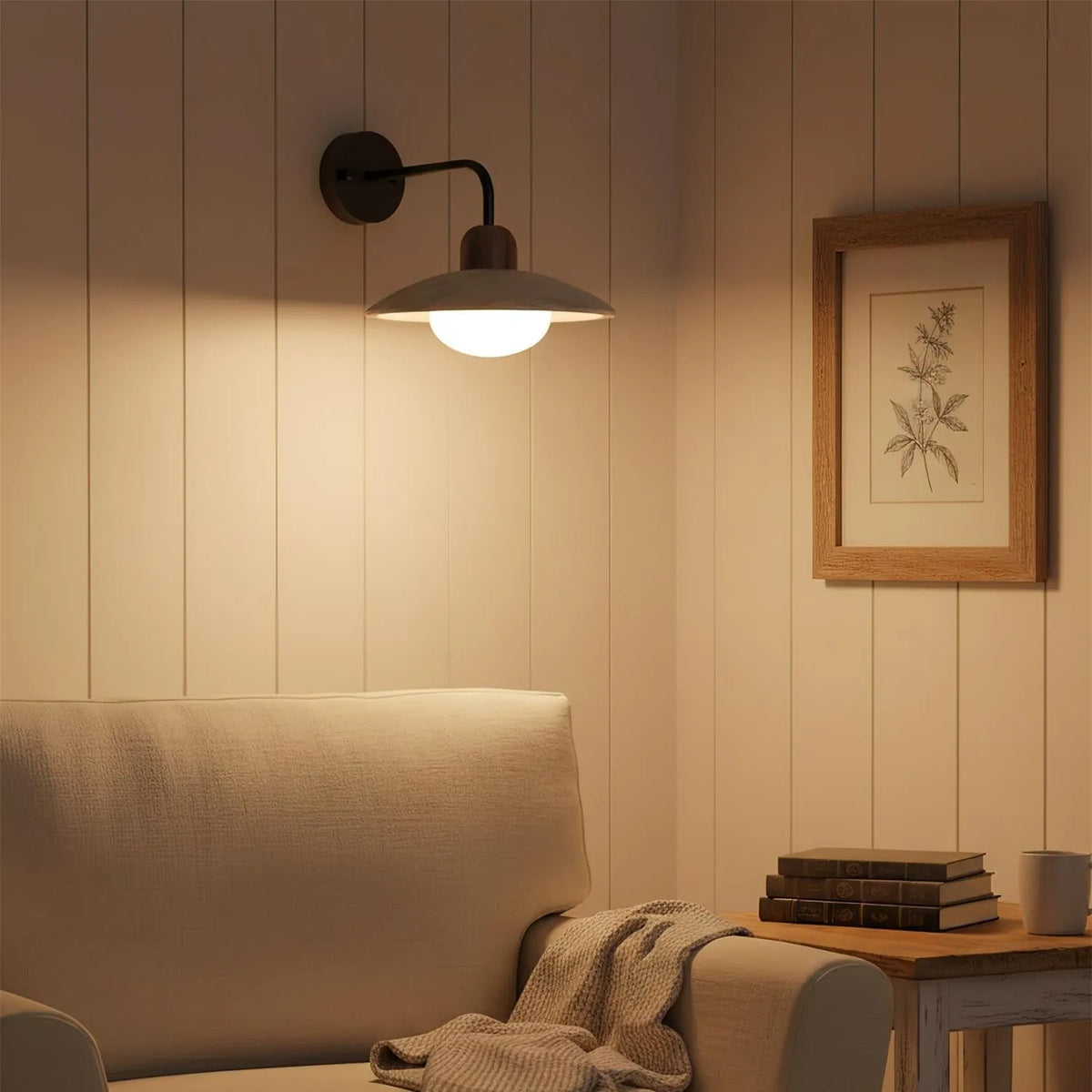 Travertine Shade Gold Arm Wall Light